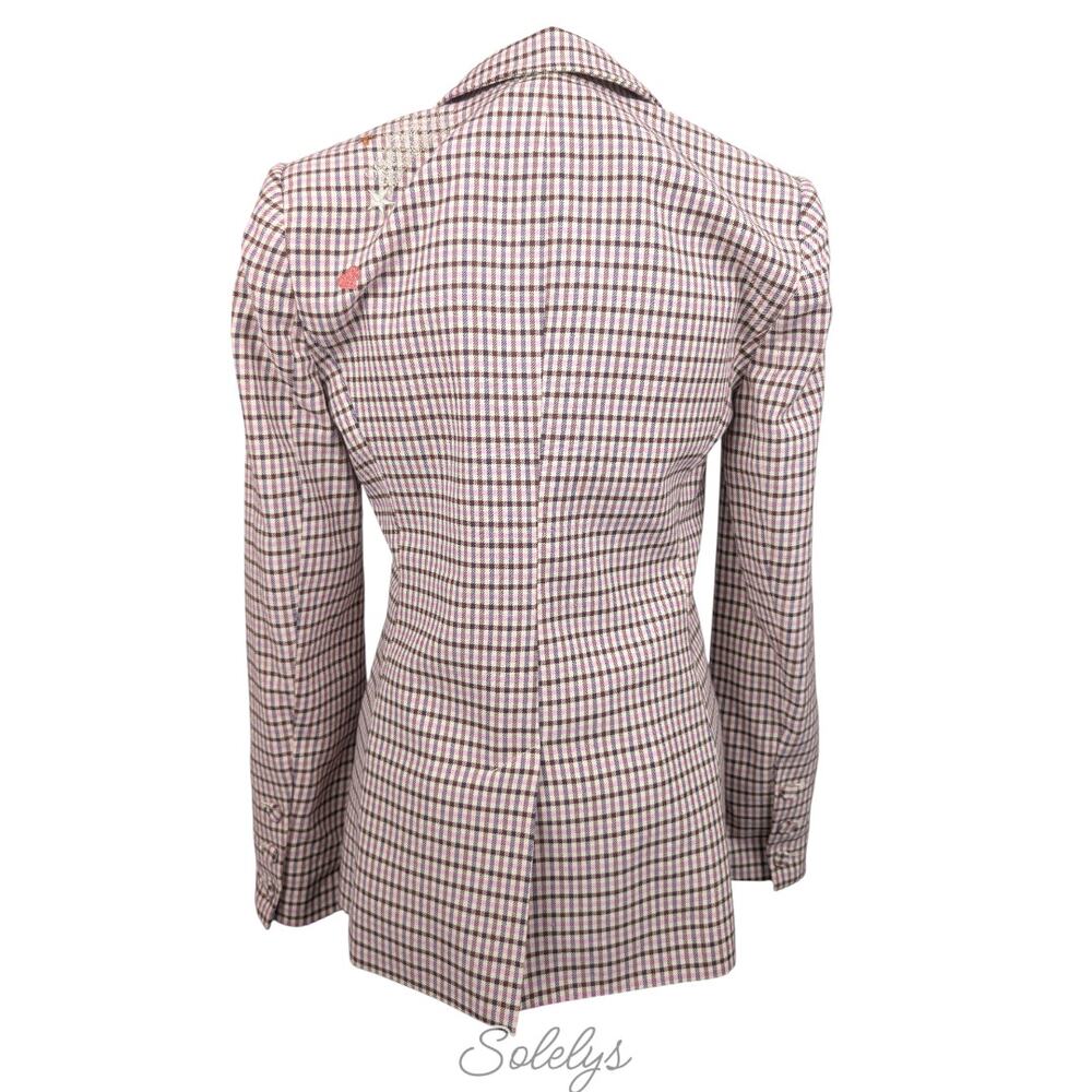 Cinq à Sept Estelle Check Plaid Pink Embroidered Metallic Single Button Blazer 0 - Picture 7 of 13